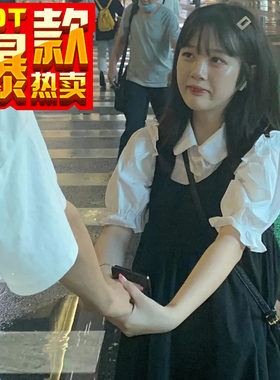 公主风娃娃领背心连衣裙小个子夏新款ins学生可爱减龄泡泡袖A字裙
