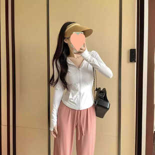 运动 修身 套装 瑜伽服外套紧身上衣2024新款 粉色冰丝防晒衣女款 夏季