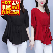 女装 夏装 胖妹妹mm遮肚子肉显瘦雪纺衫 大码 上衣女妈妈宽松短袖 t恤