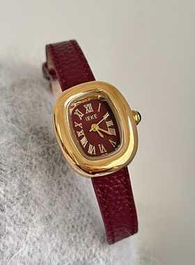 IEKE显白安可拉红秋冬高颜值皮带休闲手表女款学生通勤百搭石英表