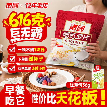 南国椰奶燕麦片22小包营养早餐即食冲饮速溶免煮懒人速食品学生袋