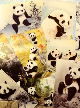嬉戏的熊猫明信片合集国画摄影