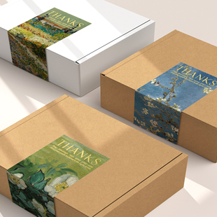 梵高名画包裹外卖封口贴纸 春夏系列包装装饰感谢不干胶支持定制