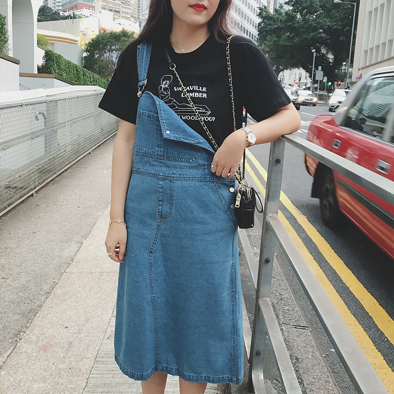 清仓摩妮卡大码女装减龄背带裙2019秋装韩版减龄胖MM显瘦牛仔裙10-14新券