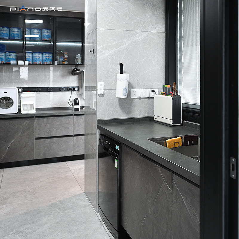 皮阿诺厨柜定制厨房整体橱柜石英石台面装修简易开放式一体灶台柜