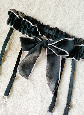 清新简约雪纺小仙女吊袜带可脱卸吊带款腰带女黑色浅绿色多色清仓