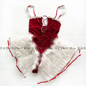 沃芙蜜wolfmis俏皮可爱蓬蓬裙兔耳朵生日礼物蕾丝绒面红色连体衣