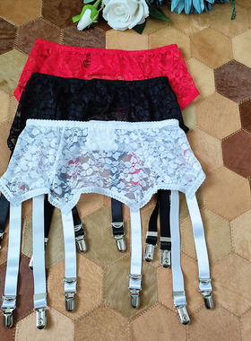 复古蕾丝金属扣六钩多爪重口味性感丝袜防滑红白黑色吊袜带 清仓