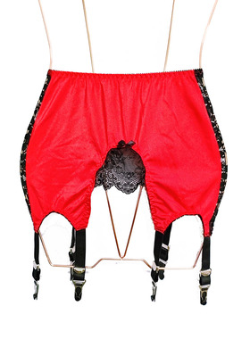 wolfmis围腰6抓金属宽扣性感诱惑禁系镂空丝袜吊袜带S-2XL码黑色