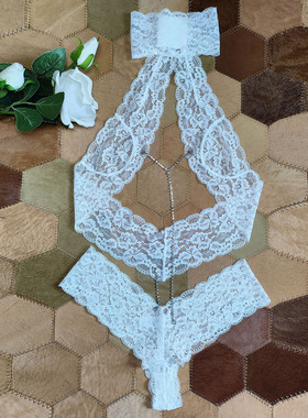 香艳性感诱惑分体蕾丝睡衣点缀兜奶亮钻链条圣洁白色天鹅内衣套装