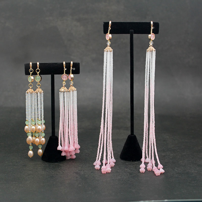 古风发簪可拆卸玉绿色珍珠流苏粉色渐变流苏旗袍压襟配饰旗头流苏