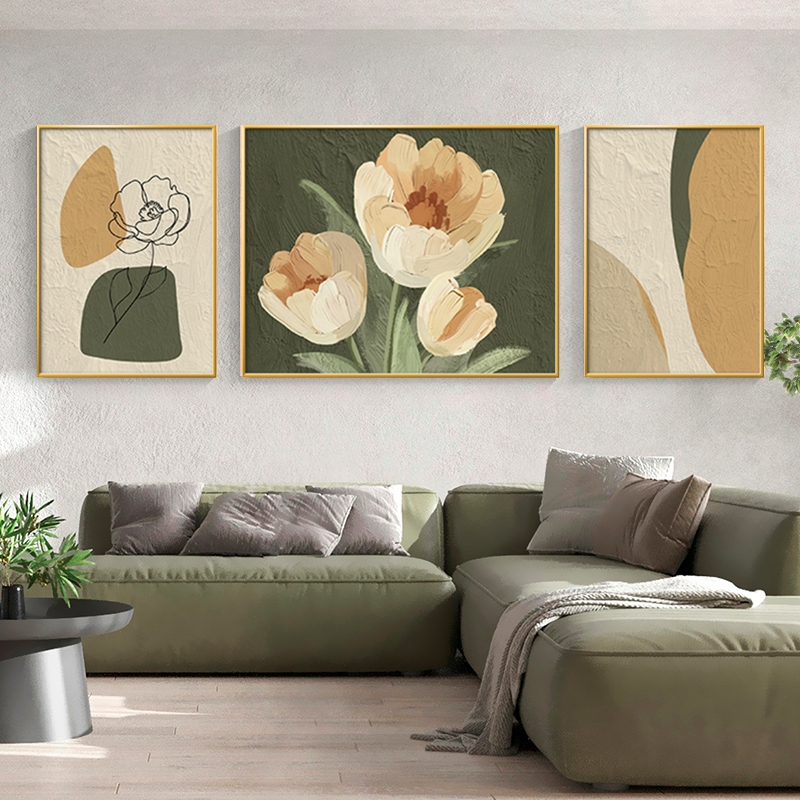 客厅装饰画沙发背景墙挂画温馨治愈系现代简约轻奢艺术三联晶瓷画