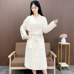 秋冬季 浴衣吸水速干加绒加厚家居服 法兰绒浴袍女士珊瑚绒睡袍日式