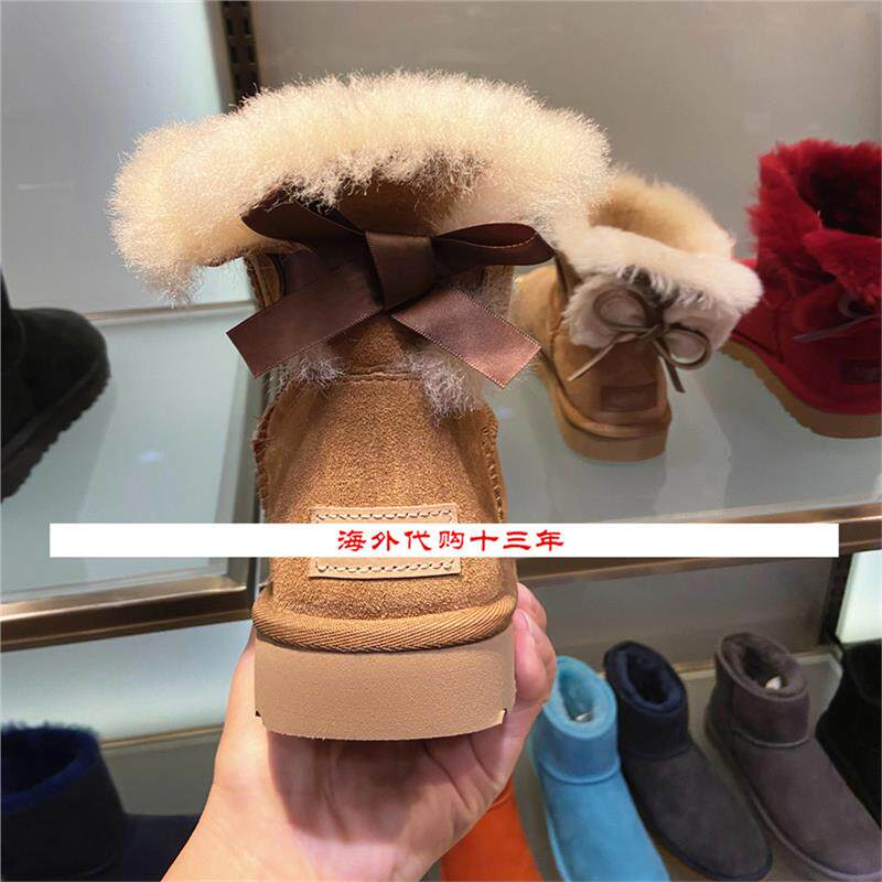 美国正品雪地靴女鞋冬2026新款皮毛一体蝴蝶结短靴经典防水FOGBOW