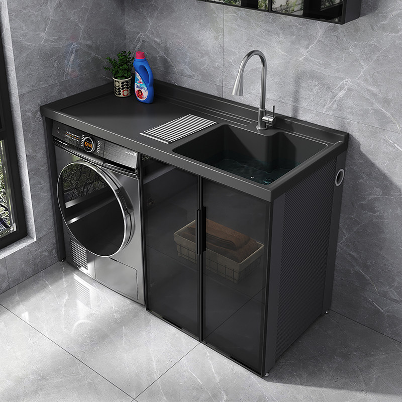 阳台洗衣机柜组合太空铝洗衣柜洗手池槽脸盆一体伴侣柜带搓板定制