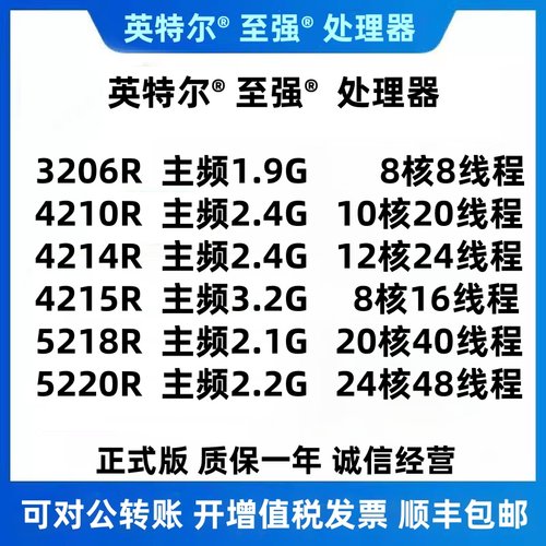 Intel Xeon 至强 3206R 4210R 4214R 4215R 5218R 处理器 CPU