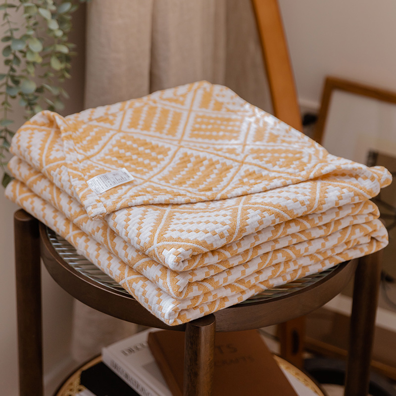 北欧几何纱布被子毯子盖毯全棉夏被薄款午睡毯沙发用毛巾被夏季薄