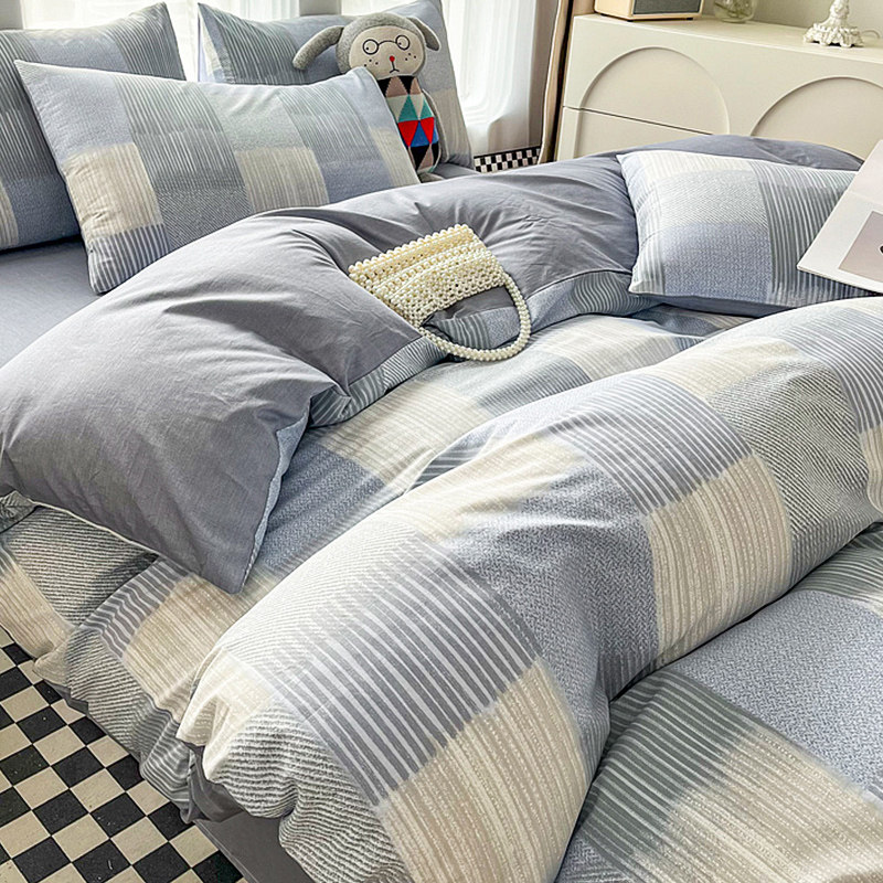 2024新款北欧纯棉床上四件套100全棉床单男生宿舍床品三件套被套