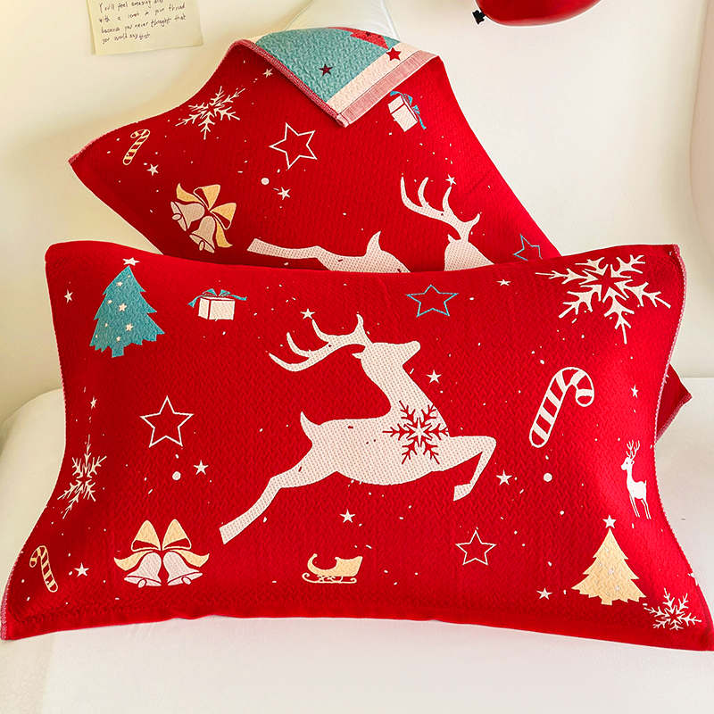 大红喜庆年味纯棉枕巾一对装单只