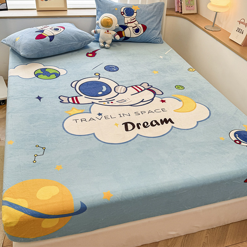 卡通牛奶绒床笠单件冬季学生加厚床套床垫保护套珊瑚绒床单罩防尘