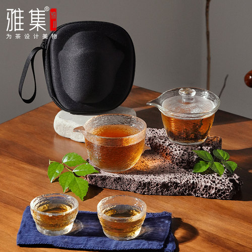 雅集鱼纹便携日式4件套旅行茶具
