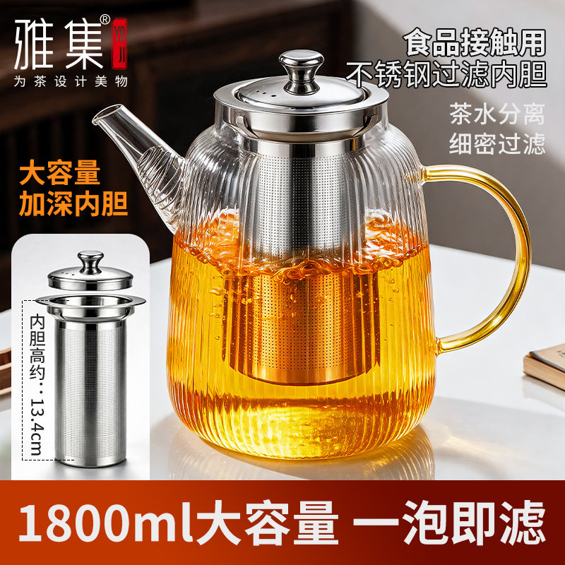 雅集棱影冷水壶凉水壶玻璃耐高温大容量家用办公柠檬果汁壶泡茶壶