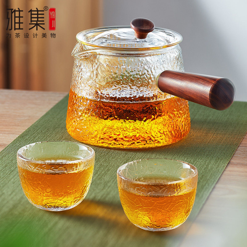 雅集锤纹手工泡茶器侧把壶耐高温图片