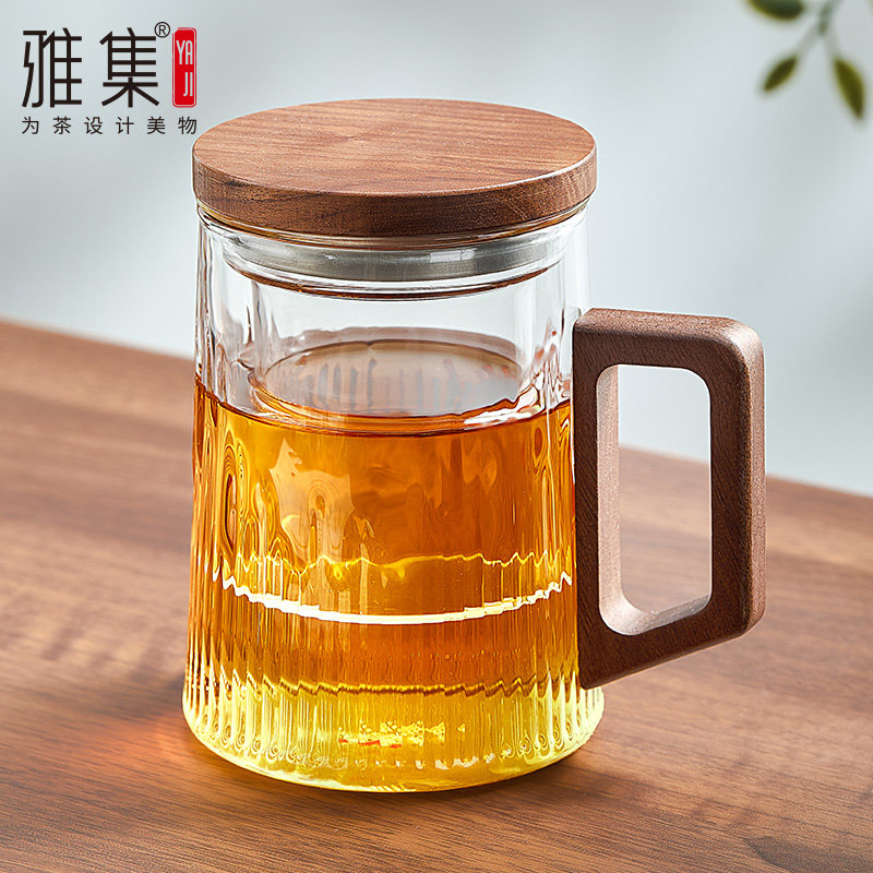 雅集茶具泡茶杯茶水分离玻璃杯耐高温律动杯大容量家用办公水杯子