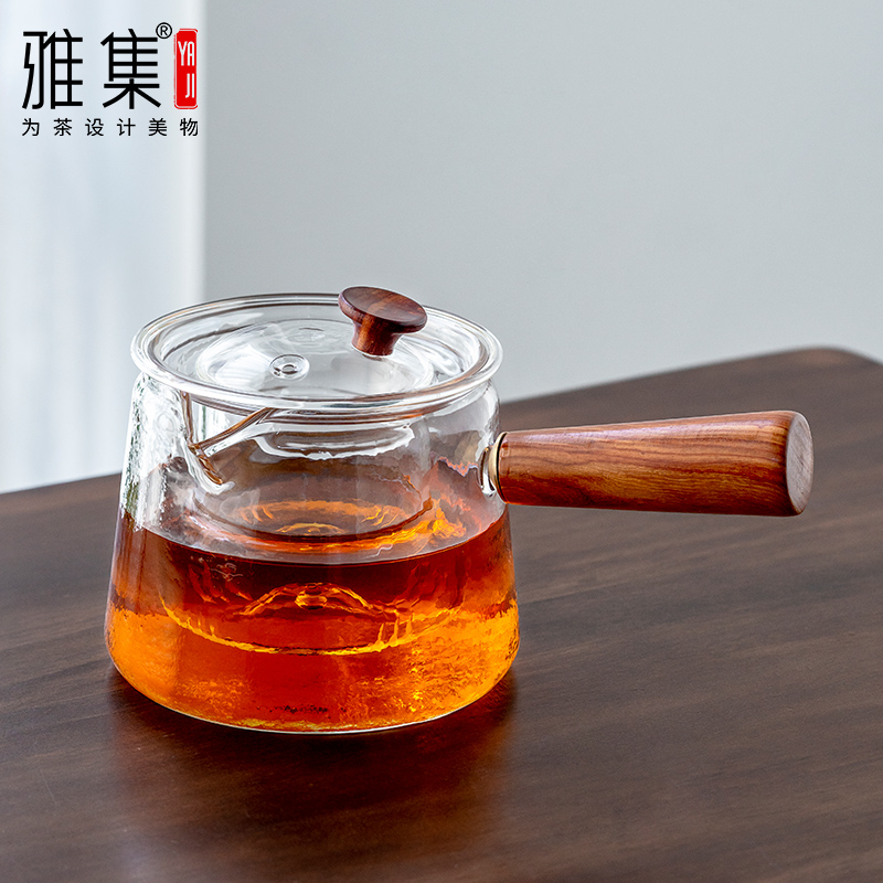 雅集茶具锤纹侧把壶手工耐热玻璃茶壶煮茶泡茶壶耐高温泡茶器茶具