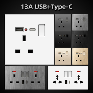 英式USB13A插座Type-C家用墙壁电源開關面板香港插苏電制面多功能
