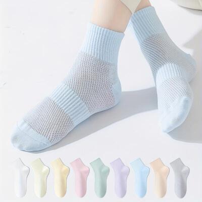 Women's clothing 5 Pairs Solid Pastel Socks Simple &