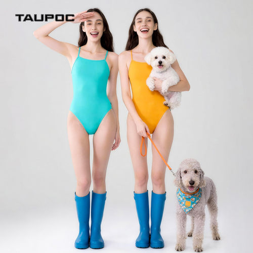 TAUPOC姜黄色泳衣女高叉竞速泳衣
