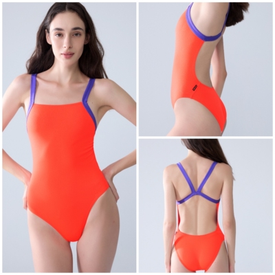 TAUPOC宽带撞色竞速泳衣高开叉