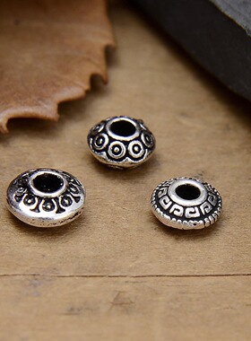 S925纯银圆点飞碟珠小隔珠 泰银复古无钢印DIY手串饰品材料配件