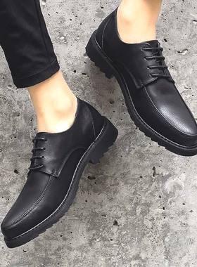 韩版皮鞋男秋季透气镂空英伦商务正装休闲黑色内增高尖头结婚皮鞋