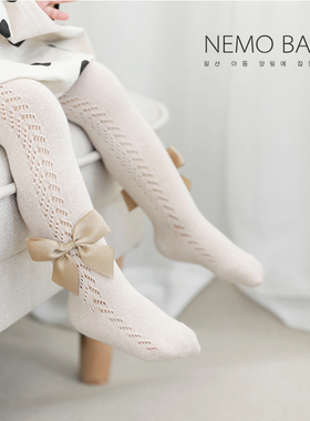 nemobaby女童春夏季连裤袜薄款透气女主蝴蝶结打底裤袜宝宝可外穿