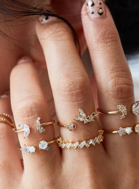 7pcs/set Bohemian Crystal Butterfly Open Ring Set for Women