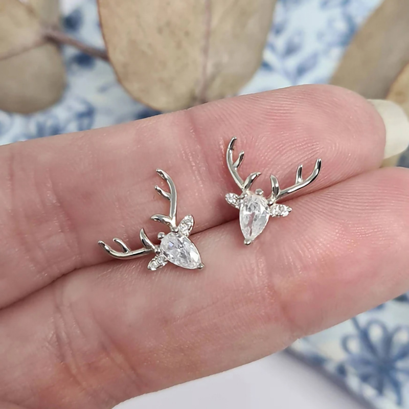 Cute Inlaid Geometric Fawn Earrings Women's Christmas