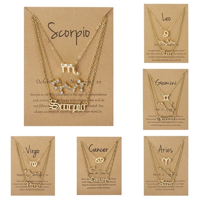 3Pcs/set 12 Zodiac Sign Necklace For Women 12 Constellation