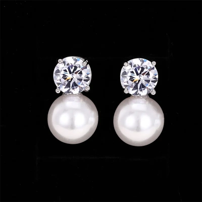 Dainty Women Imitation Pearl Stud Earrings Silver Color
