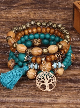 Boho Tree Of Life Bracelet Set For Women Fashion Tassels