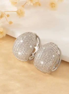 Chunk Hoop Earrings for Women Silver Color Bling Bling CZ