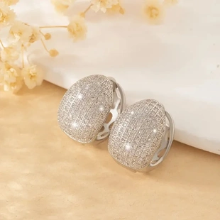 Chunk Hoop Earrings for Women Silver Color Bling Bling CZ