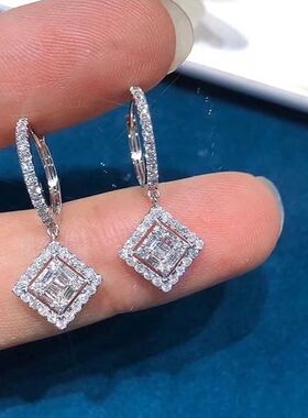 Luxury Silver Color Dangle Earrings for Women Square