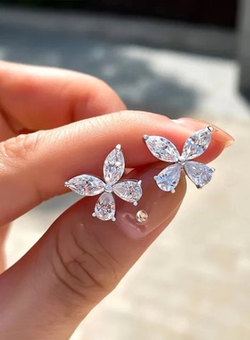 Crystal Butterfly Shaped Stud Earrings for Women Silver