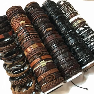 5Pcs/Lot Bulk Vintage Leather Charm Bracelets For Men Women