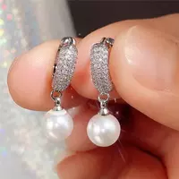 Luxury CZ Imitation Pearl Earrings for Women Silver Color thumbnail 8