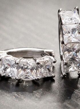 Fashion Princess Square CZ Hoop Earrings Female Versatile