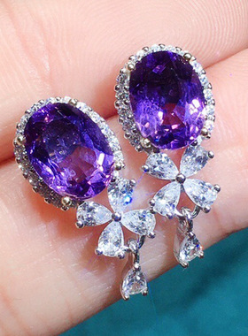 Brilliant Amethyst Earrings Temperament Versatile Simple