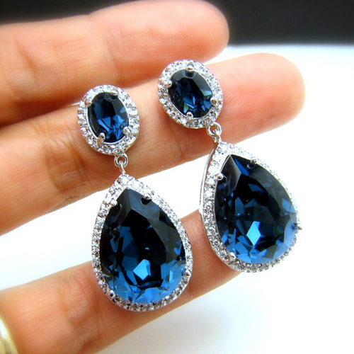 Noble Pear Blue Cubic Zirconia Drop Earrings for Women